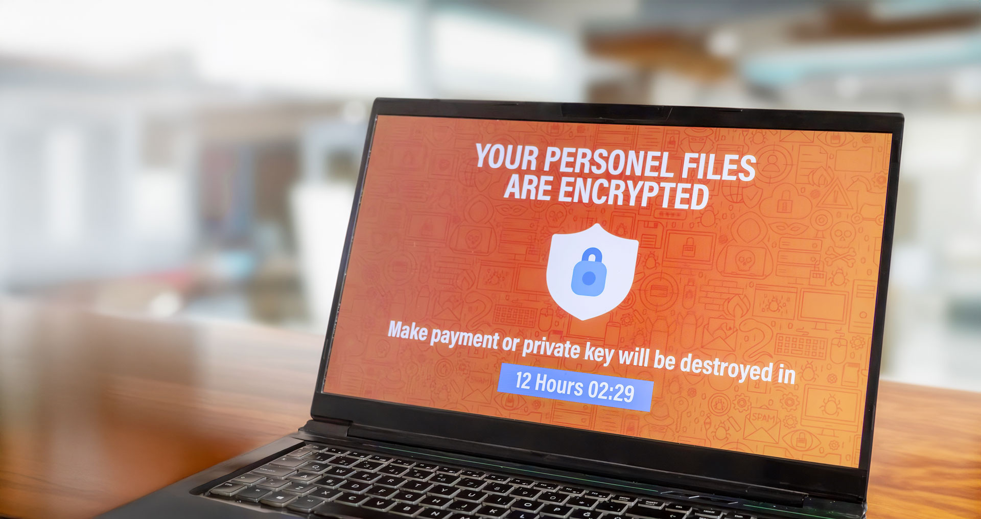Ransomware kriminelle Forderung und Datenverschlüsselung auf Display sichtbar