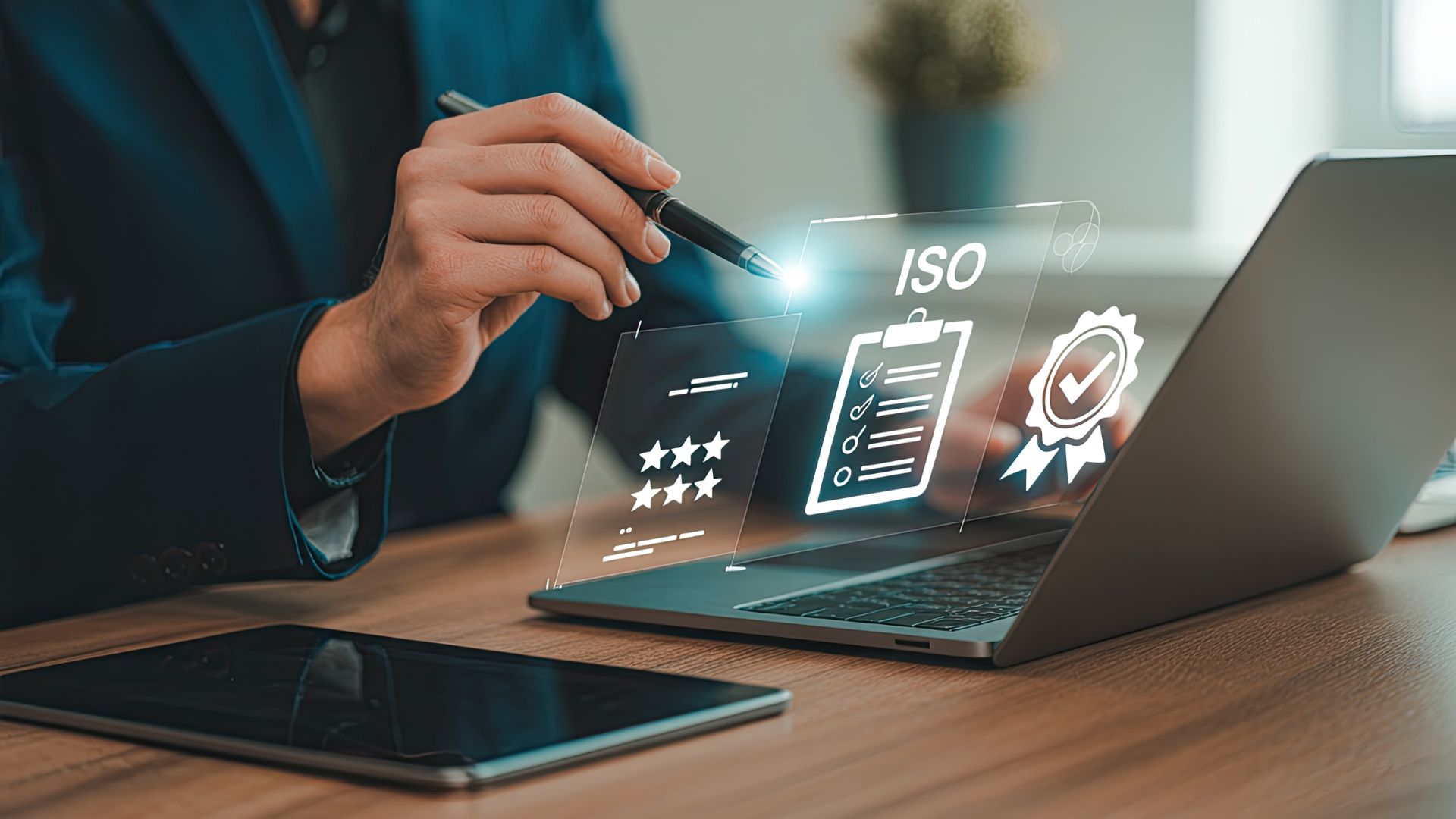 ISO 9001 Zertifizierung Checkliste wird durch einen Mitarbeiter bearbeitet